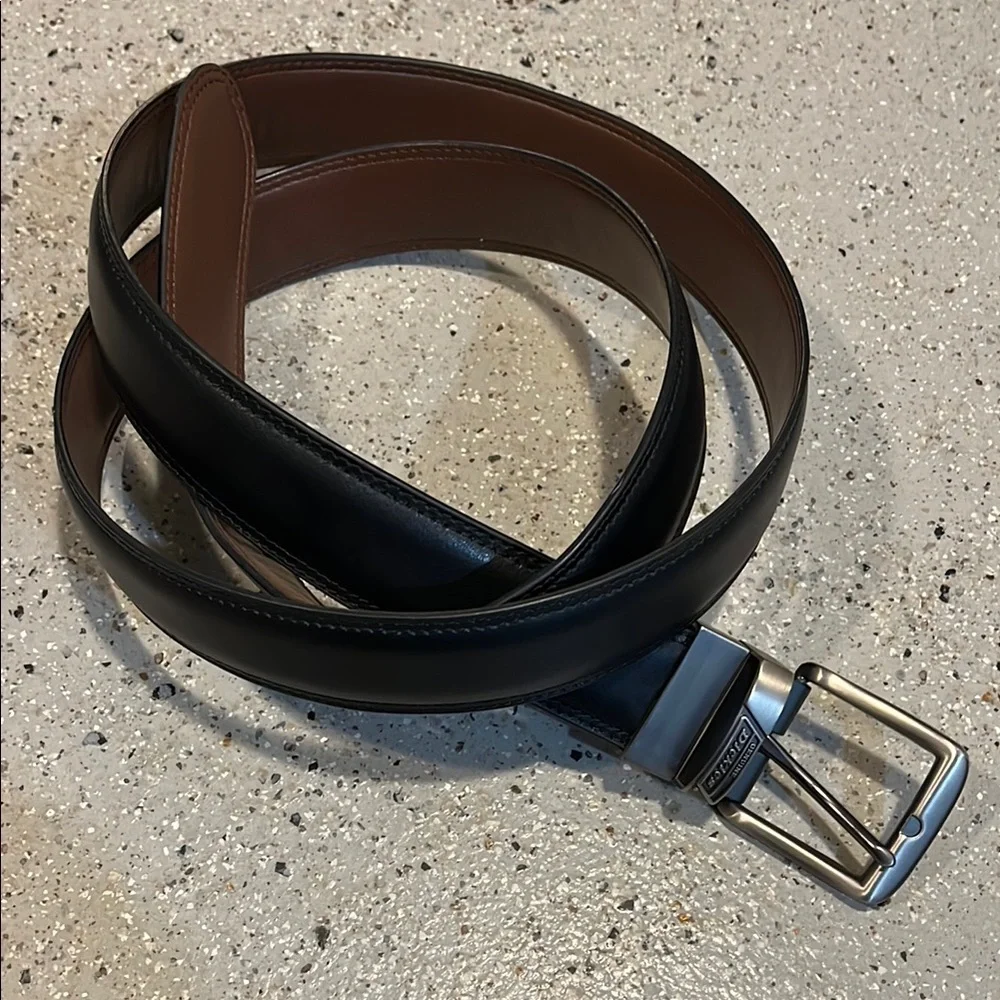 DICKIES REVERSIBLE LEATHER BELT BLK BRO WITH BRUSHED SILVER HARDWARE SIZE 46-48
